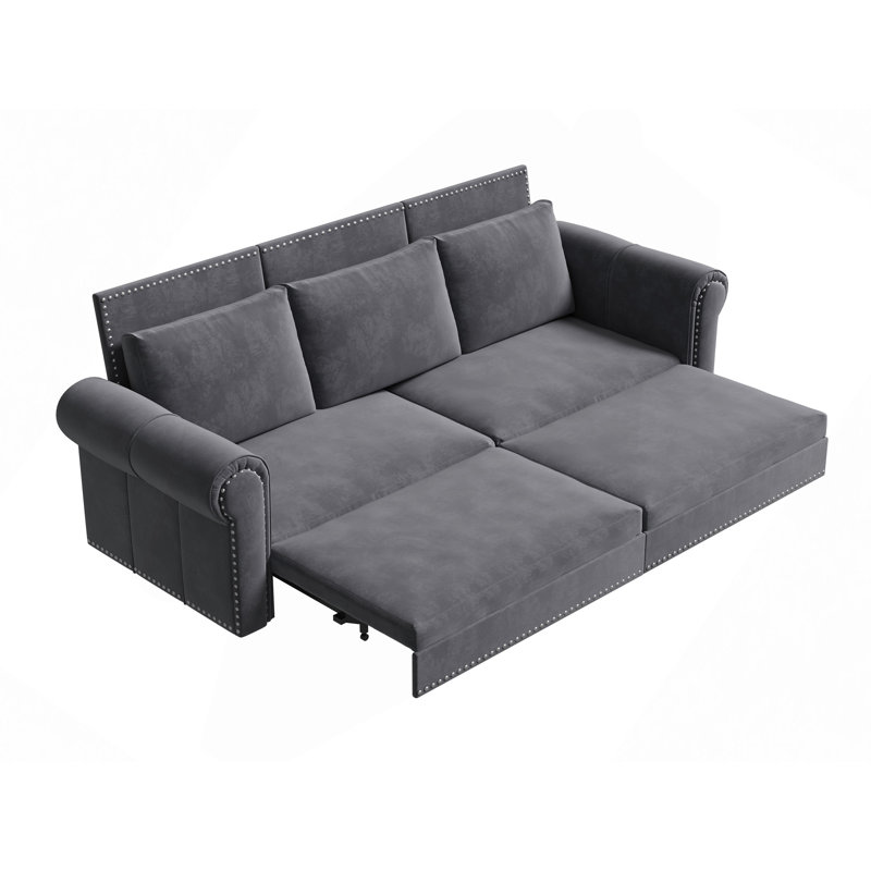Canapé Chesterfield, canapé-lit gigogne 93,7 po, canapé-lit convertible en velours 3 en 1 avec garniture cloutée et accoudoirs roulés, canapé-lit multifonctionnel pour le salon, la chambre à coucher