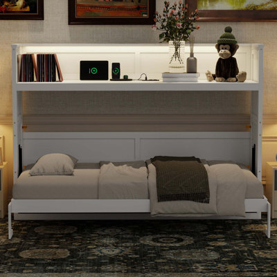 Lit escamotable simple TG avec bureau, lumière DEL et station de charge USB