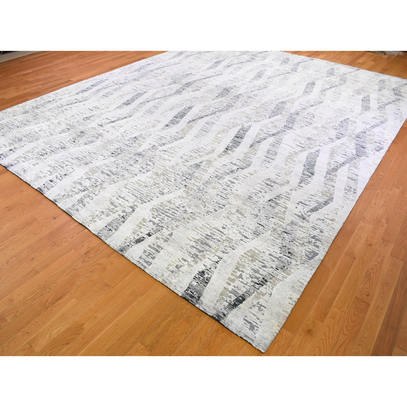 Tapis décoratif de conception unique noué à la main New Age Ivoire 11 pi 10 po x 15 pi 2 po