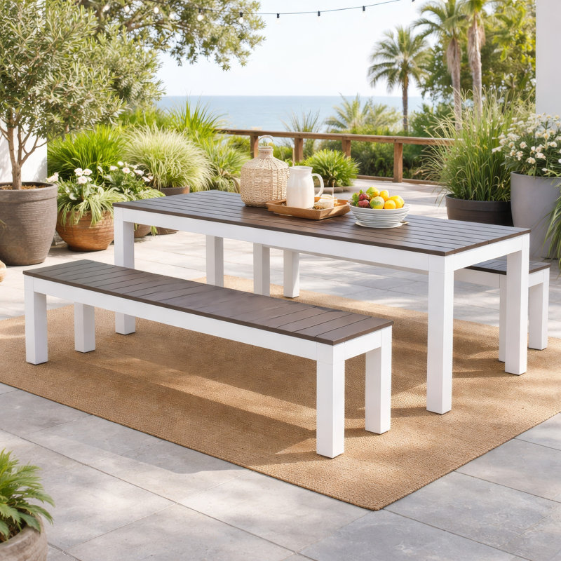 Ensemble de 2 bancs d'extérieur Eltan, brun foncé et bois blanc, 62 pouces