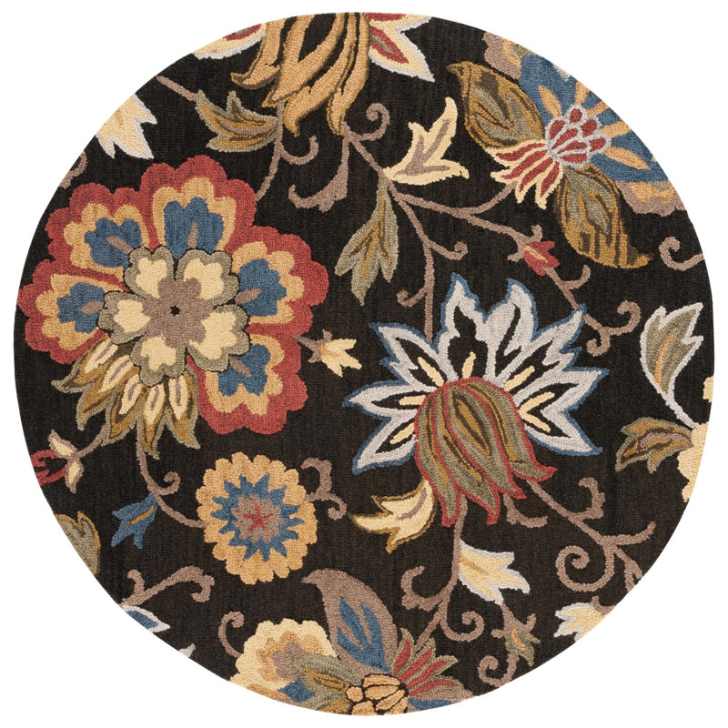 Blossom Hand Tufted Wool Cotton Floral Rug in Yellow/Black, Round 6'