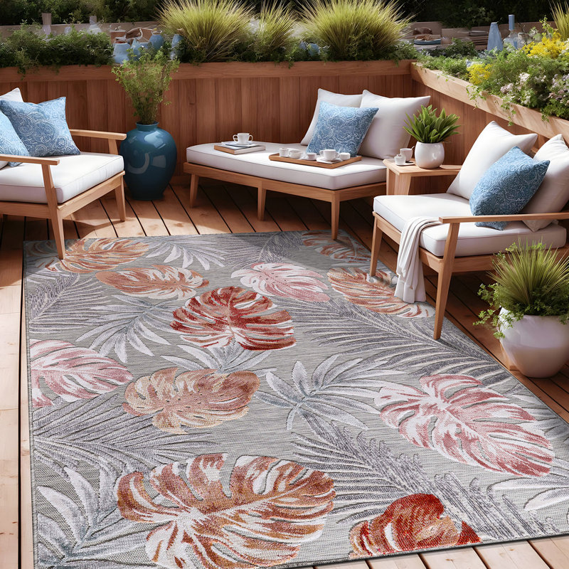 Chartier Gray / Brown Indoor / Outdoor Rug, Rectangle 6'1'' x 9'