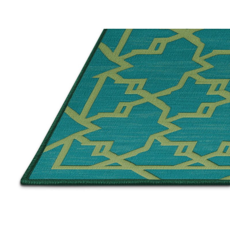 Machine Washable Trellis Green Area Rug, Rectangle 6' x 9'