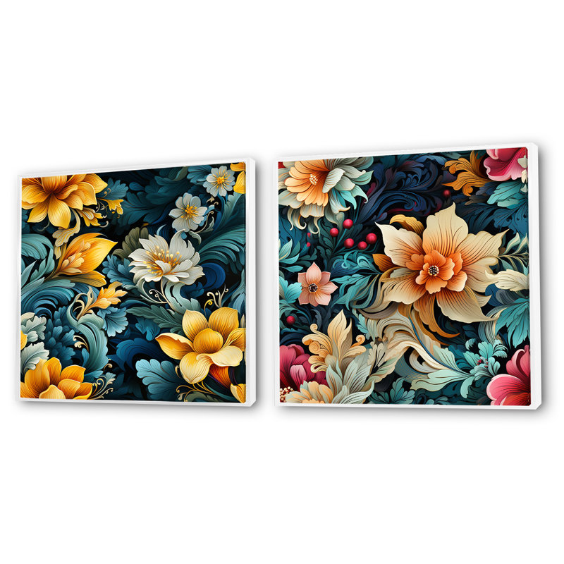 Pelaez - Ensemble de 2 collages carrés floraux, H 16 po x l 33 po, Cadre flottant blanc