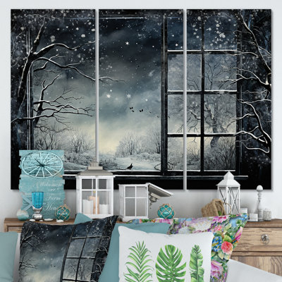 «Midnight Gothic Winter Window View II - Winter Landscape», art mural