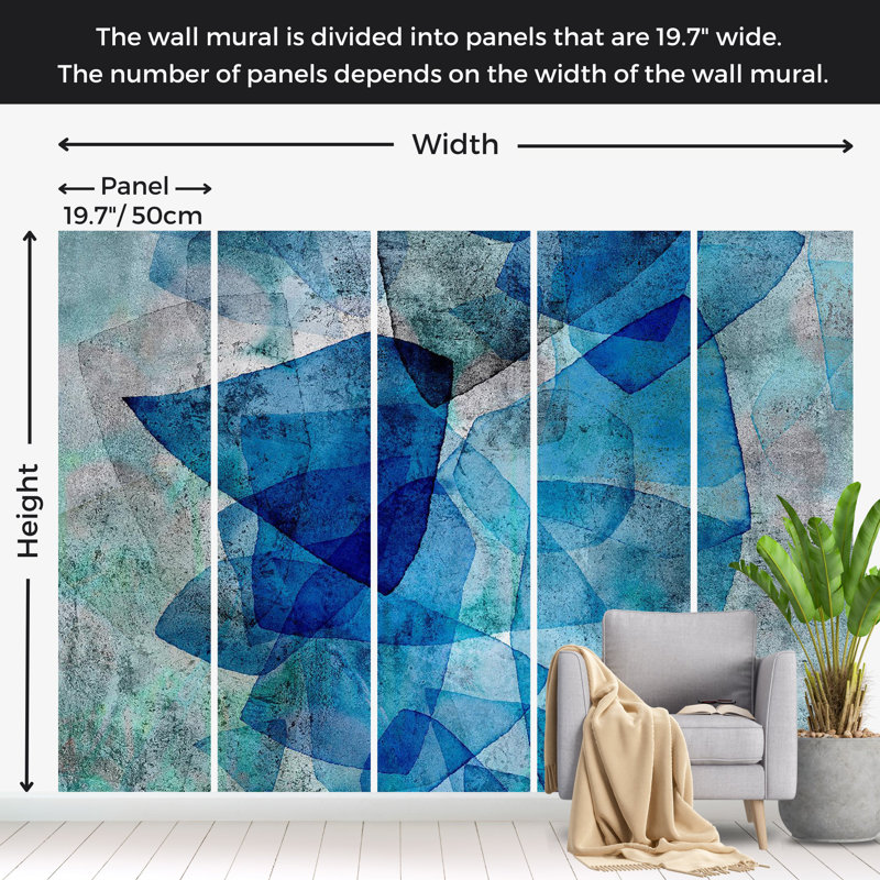 Abstract Wallpaper Wall Mural - Sapphire Mosaic, 68" L x 98" W