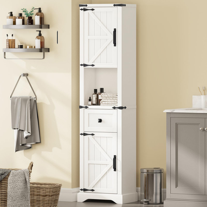 66" Tall Farmhouse Bathroom Storage Cabinet, White