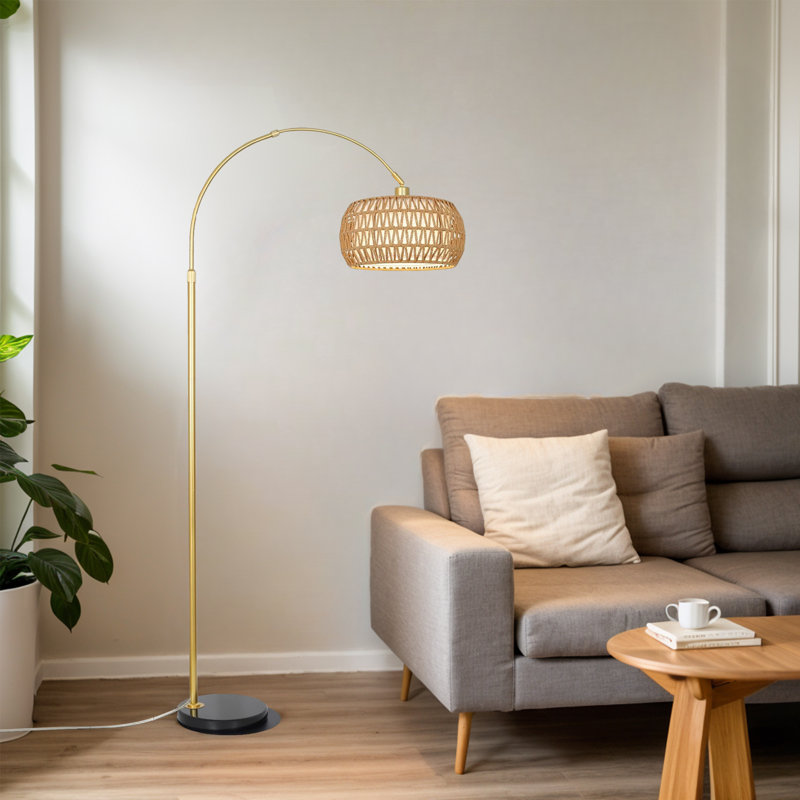 Lampe sur pied en rotin Arc, Or