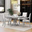Retro 5-piece dining set extendable round table and 4 chairs,round table top with leaf,dining table set,dining room set Bowlds-388632246-388632244