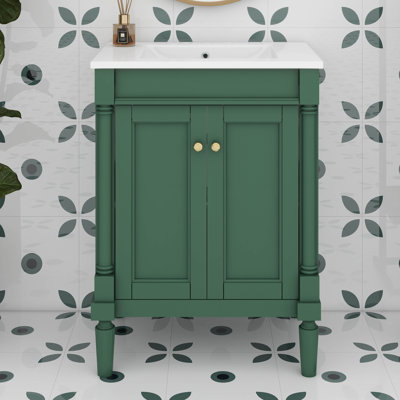 Meuble-lavabo 24 po avec lavabo, meuble-lavabo simple moderne avec deux tablettes de rangement, unité de rangement durable pour salle de bain