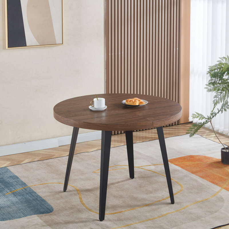 Table basse, table extensible avec pieds en métal, Noyer, Noir