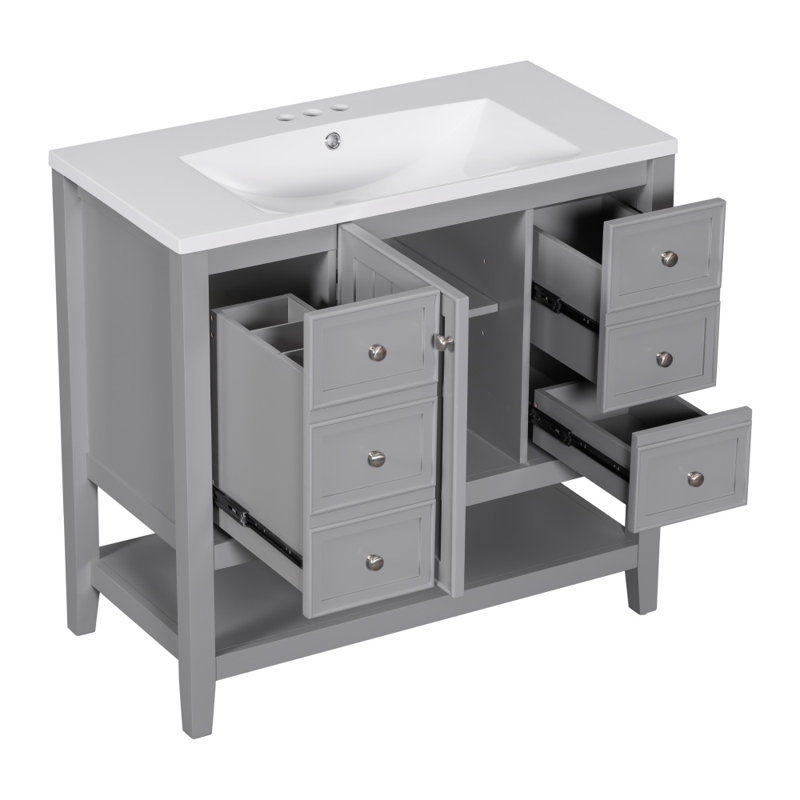 36" Bathroom Vanity With Sink Combo, 1 Cabinet And 3 Drawers, Gray