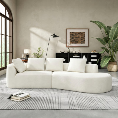 Ebern Designs 116" Modern Curved 2-Piece Sectional Sofa, Right Hand Facing Chaise Lounge with High-Density Fully Compressed Sponge, Fully Assembled Upholstered Corner Couch for Living Room & Lounge Area