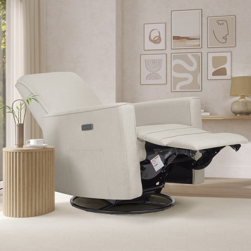 Greenguard Gold Certified Upholstered Swivel Reclining Glider, Light Sand
