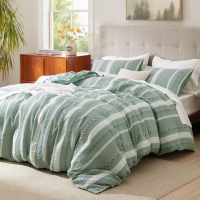 Bedsure Waffle Weave Duvet Cover King - 100% Cotton Boho Beding Set （Set of 3）