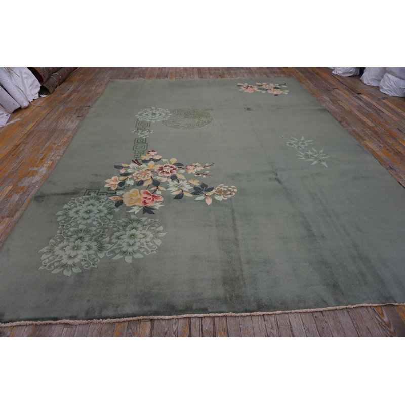 Room Size Antique Soft Blue Gray Color Art Deco Chinese Rug