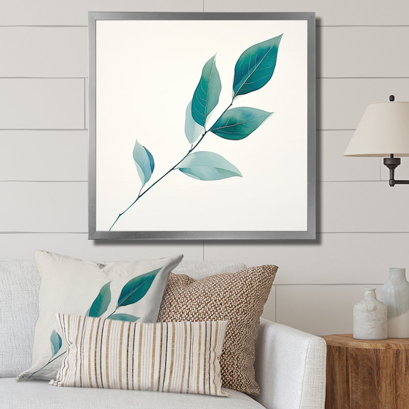 «Teal Tranquility Leaf Expression» sur toile, Cadre simple argenté, H 24 po x l 24 po x P 1 po