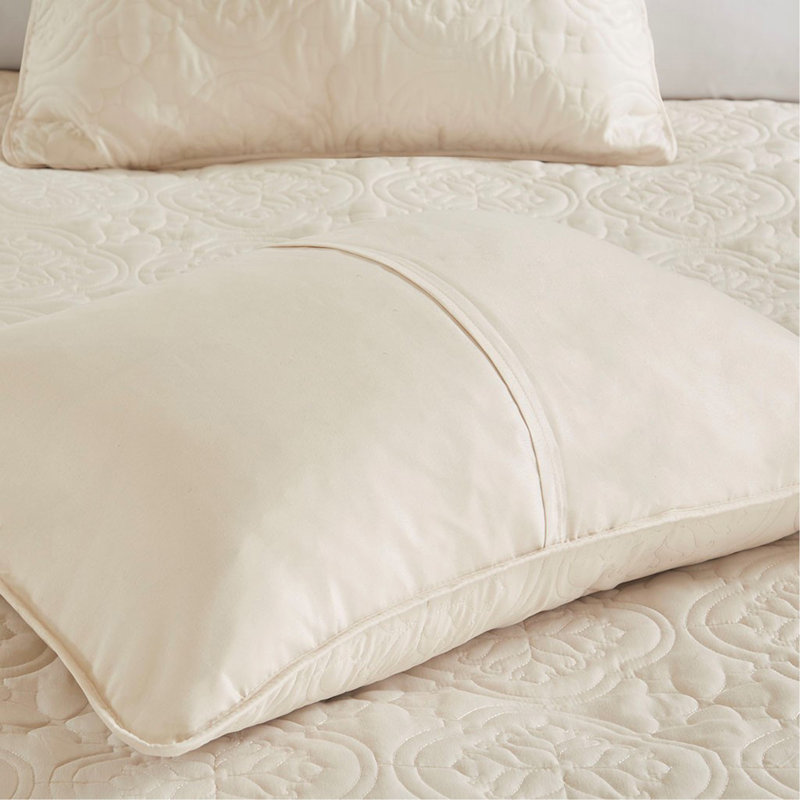 3 Piece Reversible Bedspread Set Cream Full/Queen, Queen Coverlet/Bedspread + 2 Shams, Cream