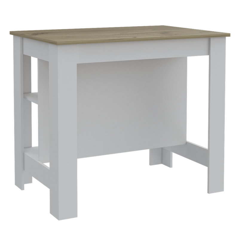 Brooklyn Antibacterial Surface Kitchen Island, Three Concealed Shelves, White/Natural
