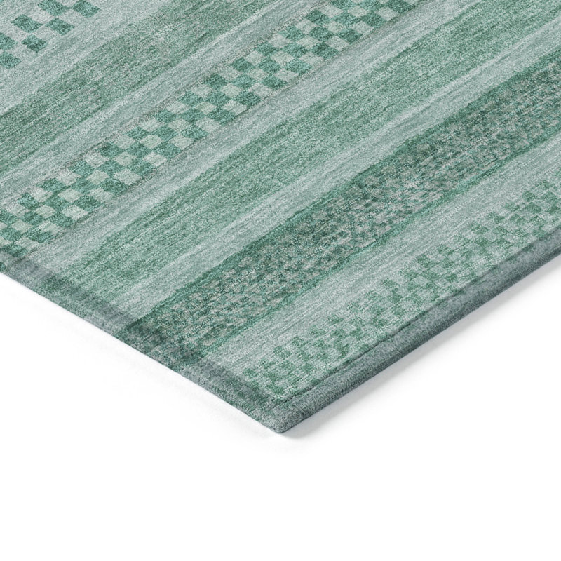 Turquoise Flat Woven Synthetic Indoor/Outdoor Washable Rug