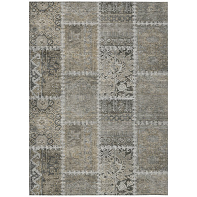 8' X 10' Taupe Beige And Tan Patchwork Washable Indoor Outdoor Area Rug