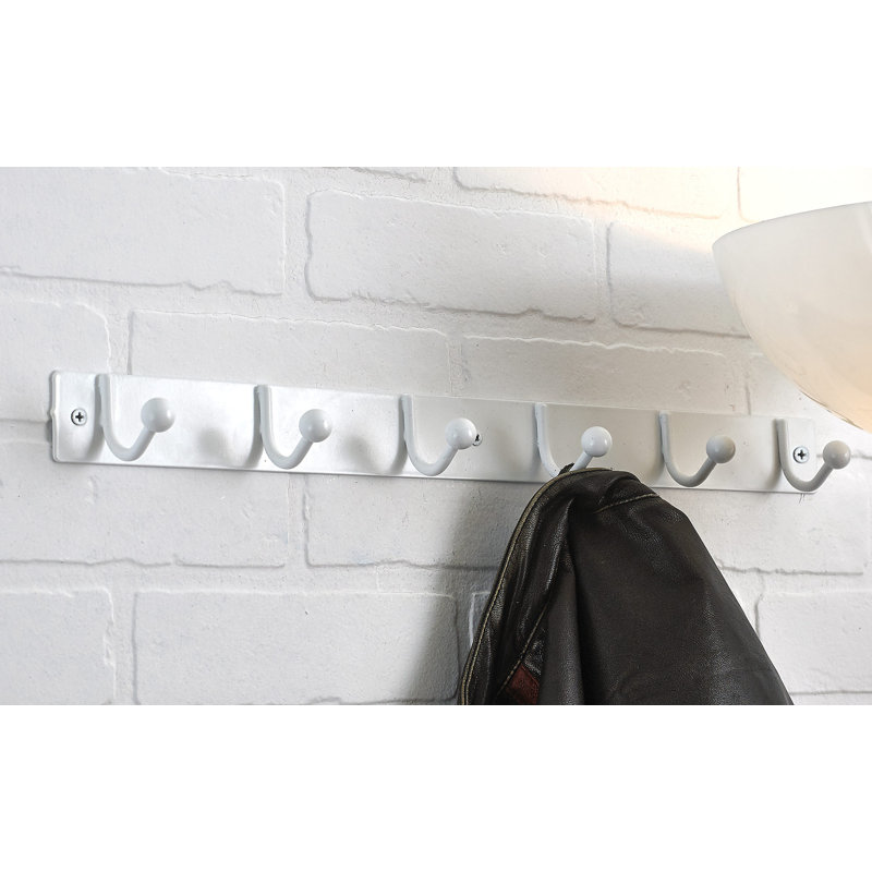 Portemanteau mural utilitaire en acier - 6 crochets, Blanc