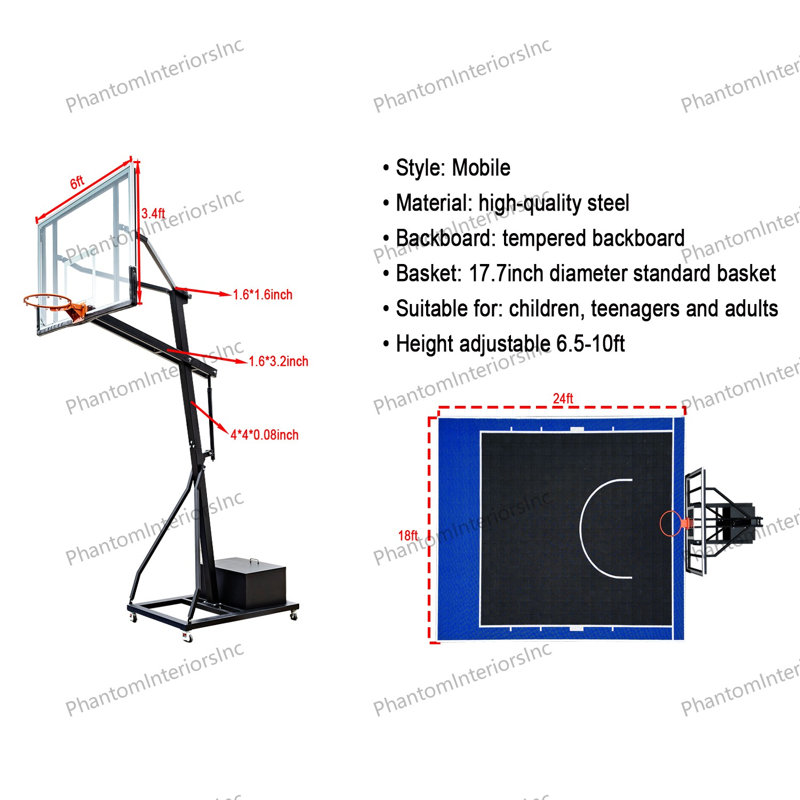 Cerceau de basketball mobile 18 pi x 24 pi