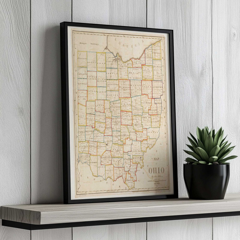 «Map of Ohio» par Deny Designs, reproduction d'art, 32 x 24, Brun, Impression encadrée