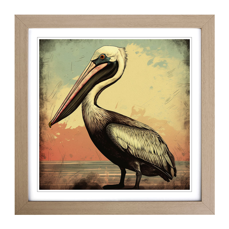 Pelican Retro Art No.1 - Framed Print, Oak