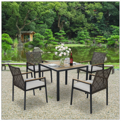 Ensemble de table de salle à manger toutes saisons 5 pièces, ensemble de conversation pour patio avec trou pour parasol et extérieur en rotin