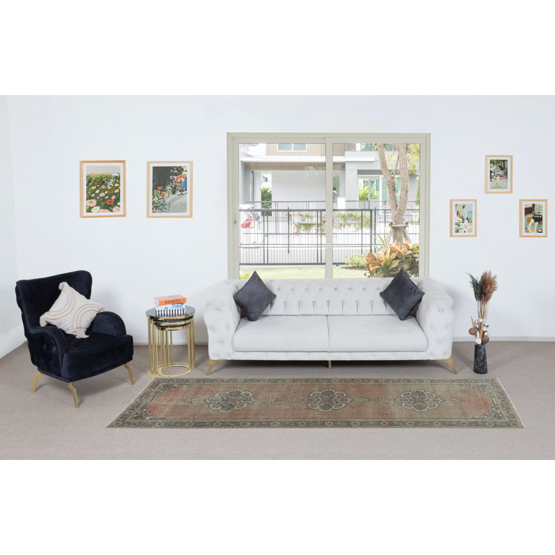 Tapis de couloir noué à la main unique en son genre, tapis de couloir turc rétro