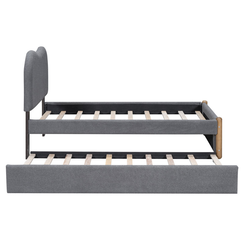 Lit simple gris avec plateforme rembourrée et lit gigogne portatif, sans sommier, pratique pour les invités, Lit simple, Gris
