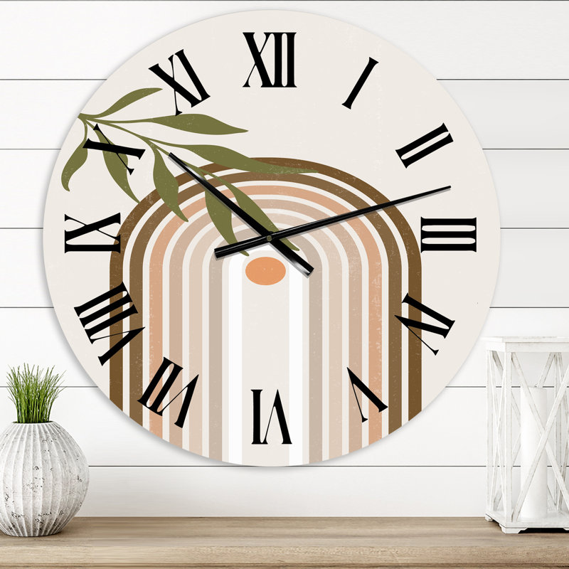 Abstrait soleil et lune avec feuille verte I - horloge murale moderne, Moyenne