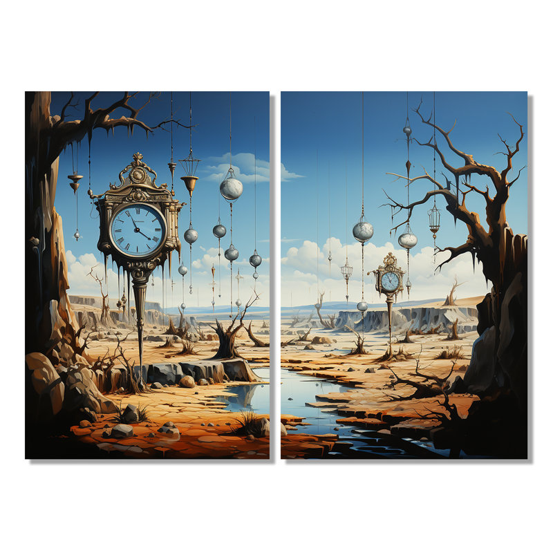 Chef-d'œuvre The Persistance of Memory, surréalisme II - art mural moderne bleu sarcelle, 36" H x 48" W, Wrapped Canvas