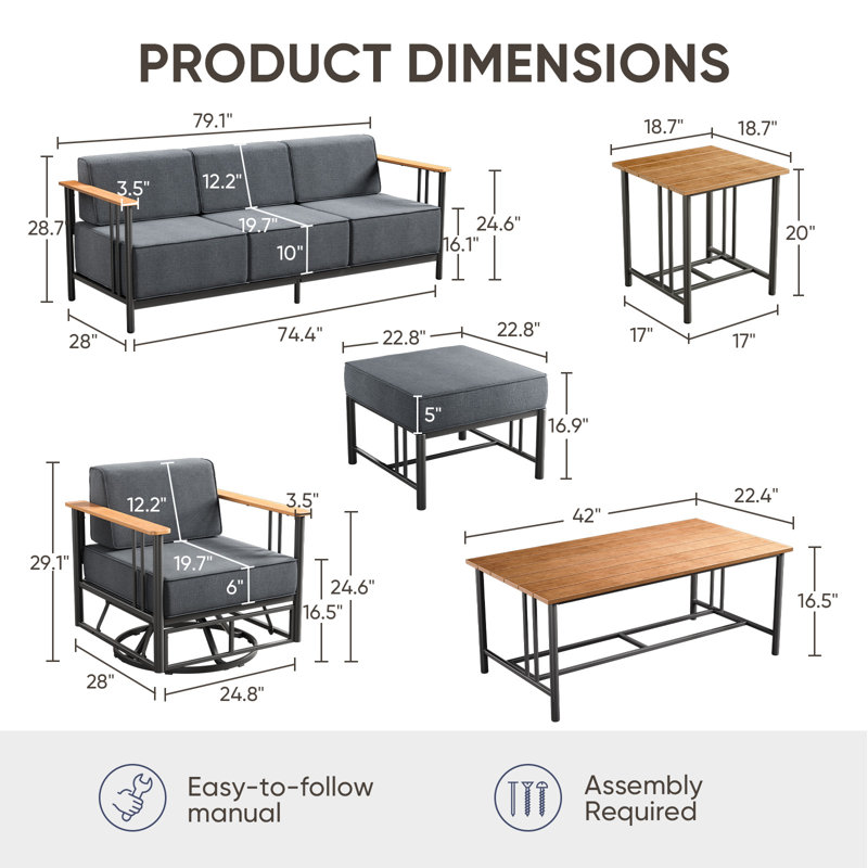 Coan Archlebov 5-7 Person Outdoor Patio Conversation Set Seating Group With Coffee Table And Ottoman