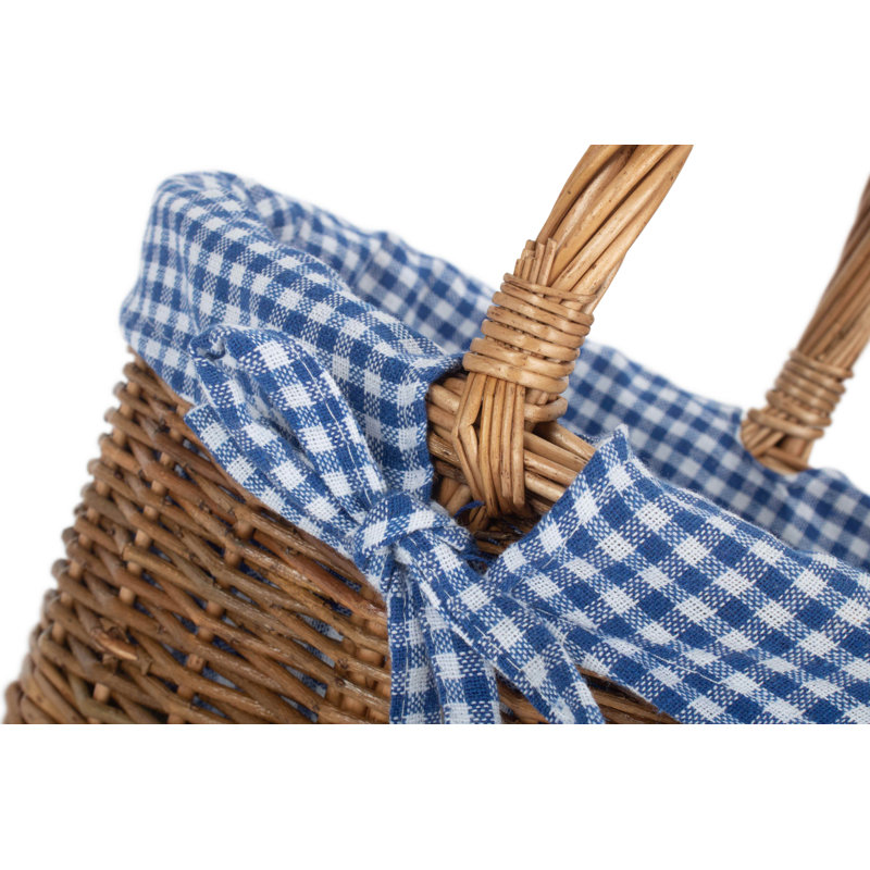  Wicker Double Steamed Shopper Basket with Lining, 29 cm H x 28 cm W x 22 cm D, Blue/White