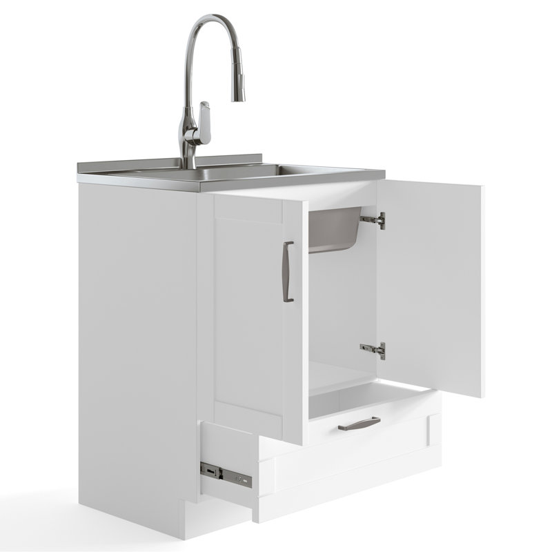 Armoire de buanderie avec robinet coulissant et évier en acier inoxydable