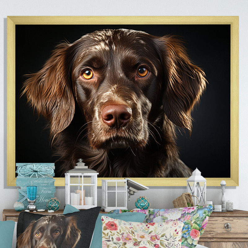 Portrait de chien II - impression, H 34 po x l 44 po x P 1,5 po, Cadre doré à une seule photo