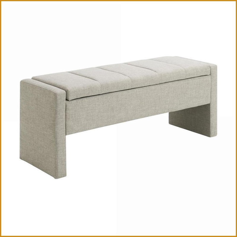 Banc de rangement moderne en lin avec rangement - Repose-pieds confortable pour la chambre à coucher du salon | Gris clair | Rangement
