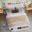 Velvet Bed Frame With LED Headboard, USB & USB-C, Storage Shelves & Side 4-Tier Bookshelves, 2 Drawers-612495899