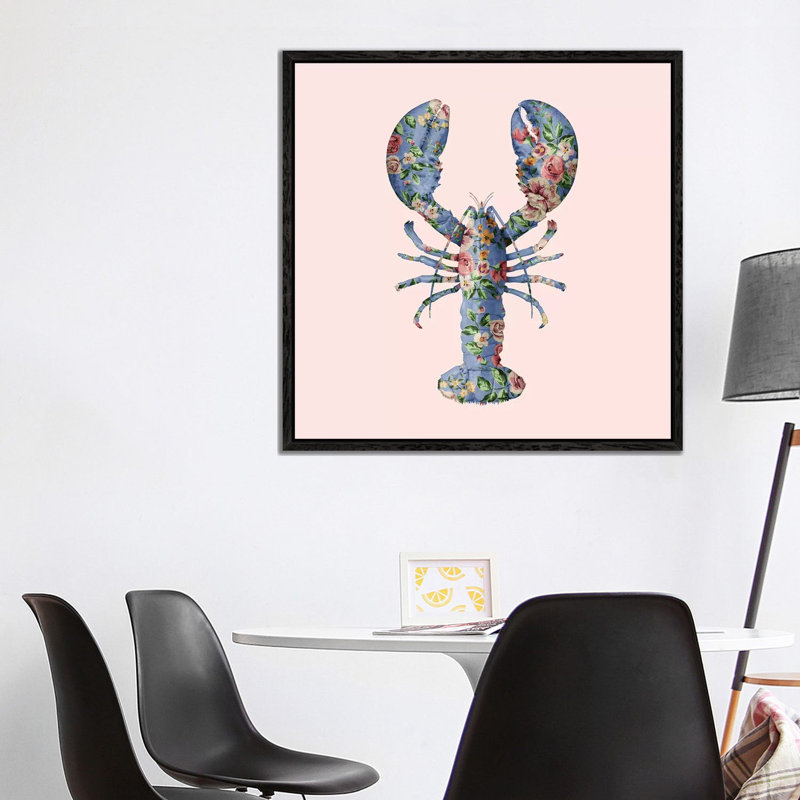 Floral Lobster by Paul Fuentes - Print on Canvas, 45.72 cm H x 45.72 cm W, Black Framed