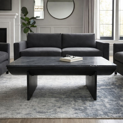 Modern Mango Wood Coffee Table With Marble Top For Living Room - Sculptural Small Coffee Table Accent For For Everyday Living Spaces - 46", Black & White