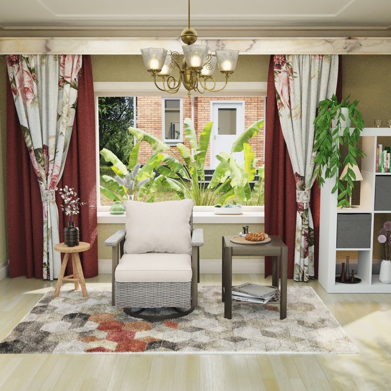 Chaise d'extérieur en osier à bascule en polyéthylène (PE) avec coussins Cleora, Beige