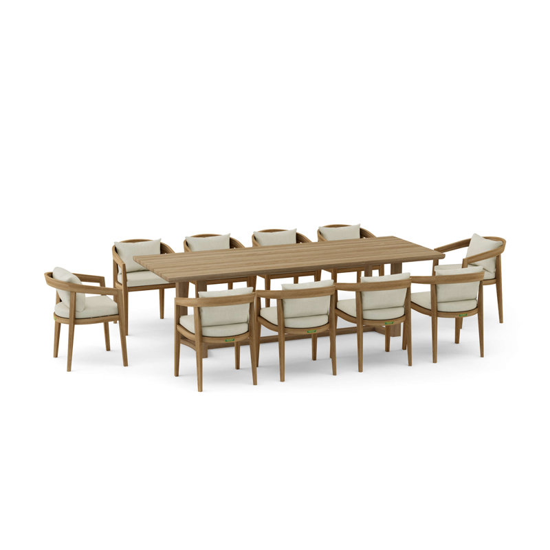 Outdoor 11 - Piece Teak Dining Set with Cushions, Ivory