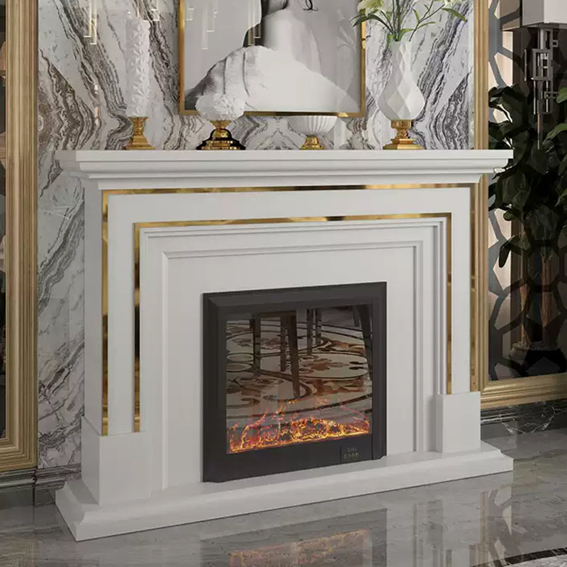 Foyer autoportant en bois massif blanc, Blanc, H 43,31 po x l 51,18 po x P 12,6 po