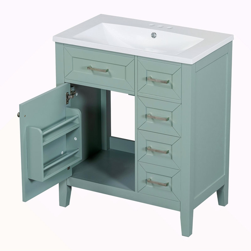 Ensemble de meuble-lavabo avec lavabo 30 po, armoire de salle de bain verte avec tiroirs, structure solide et panneau de fibres à densité moyenne