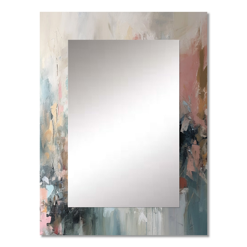 Brushstroke Abstract Painting I - Abstract Collages Large Mirror, Cream Decorative Wall Mirror, Printed Metal Art, 32" x 24"