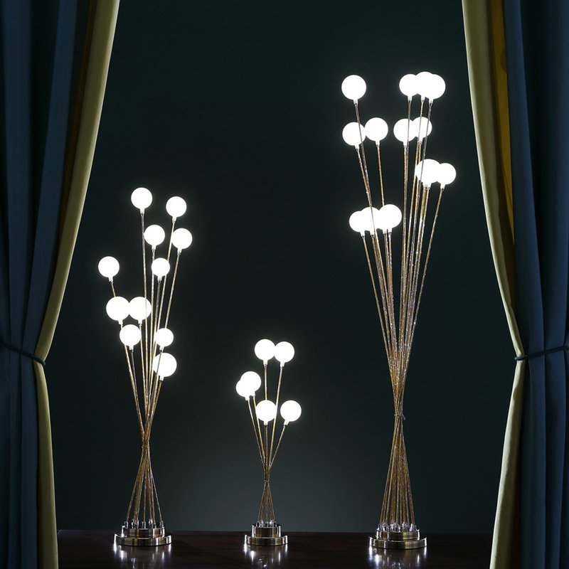 11-Light Acrylic Globe Aluminun Led Chrysanthe Metal Floor Lamp, Yellow
