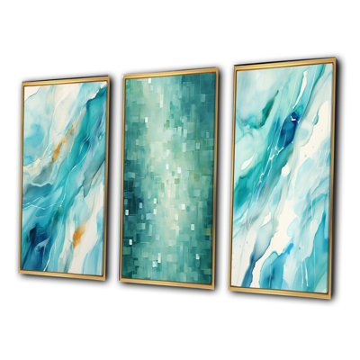 Turquoise Waves Impressions Of Infinity - Abstract Painting Art Set Of 3 Pieces