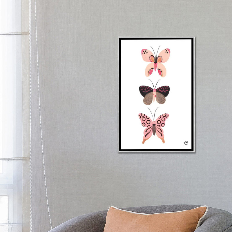 «Butterfly Trio», art encadré, H 26 po x l 18 po x P 1,5 po, Toile avec cadre argenté